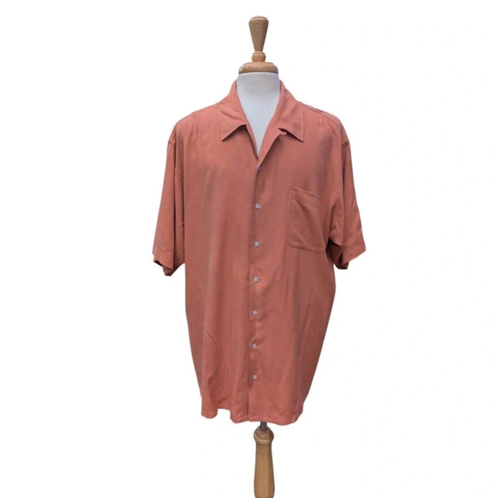 Silk Button Down Shirt in Coral Size 3XLT